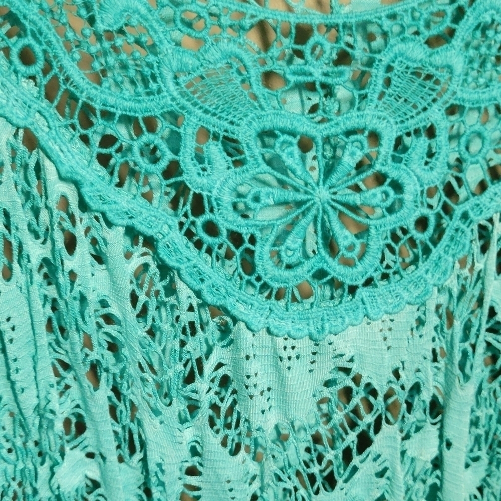Gorgeous GoddessWear auqua crochet lace overlay blouse made in Italy os S-L - Picture 2 of 6